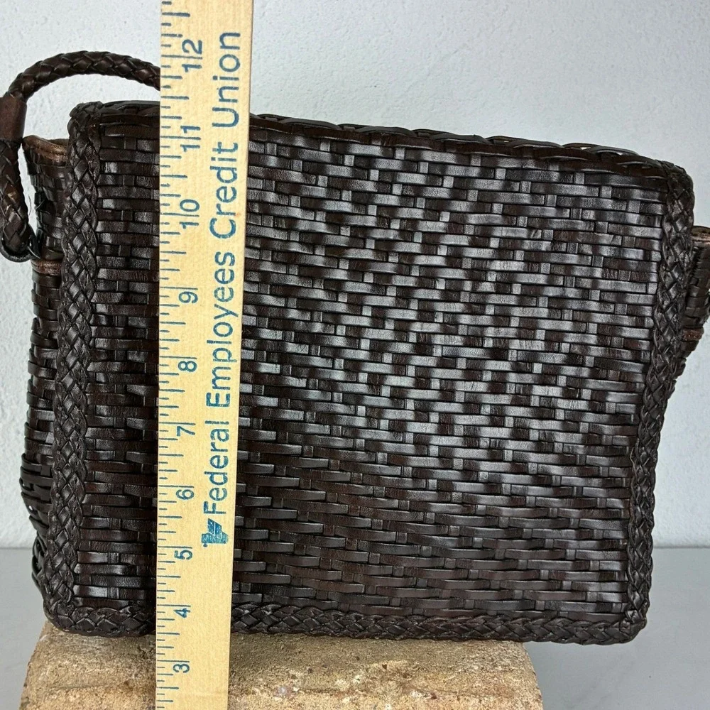 Talbots Brown Woven Leather Crossbody - Medium - Braided Strap Boho Classic Luxe